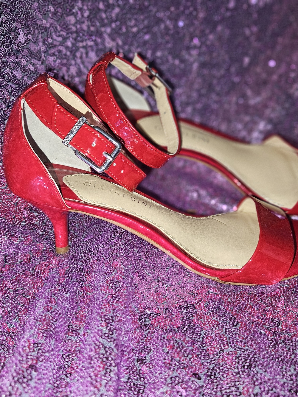 Gianni Bini Red Patent Ankle-Strap Heels - Picture 6 of 9